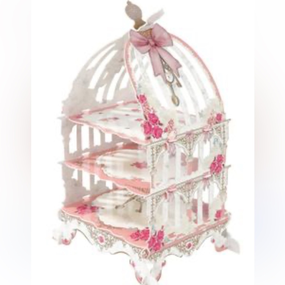 Pink Floral Three-Tier Decorative Dessert Stand - Elegant Party Display